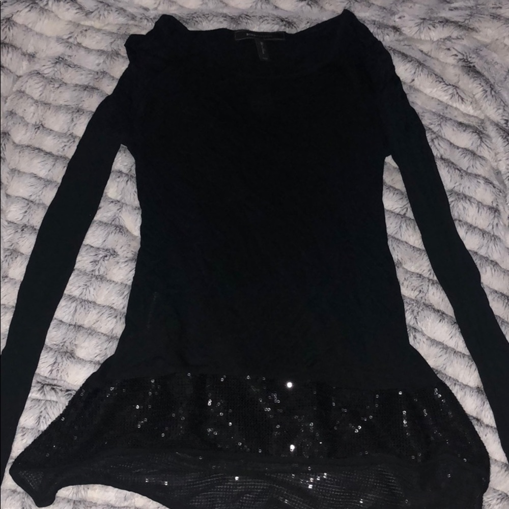 BCBGMAXAZRIA Long sleeves black sequin top